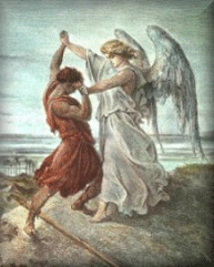Jacob Wrestling with the Angel by Gustave Doré (1865, illustration from La Sainte Bible, New York, Granger Collection)